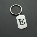 Stainless steel letter E keychain military dog tag keyring backpack accessory metal pendant - Letter E Style