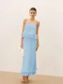 Pleated midi dress detail, elegant ruffle layers, chic summer fashion style in studio scene. - S / Dresses / Sky Blue