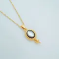 Pendentif Collier Nacre Plaqué Or 18K Accessoires Bijoux DIY Charm Élégant Tendance - Base de Pendentif Coquille d'Ormeau / Pendentif Seul (Sans Chaîne) / Couleur Foncée