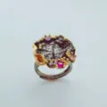 Unique niche luxury style ring featuring pink zircon and organic textured metal band - Geometric Ring Empty Base
