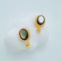 Pendentif boucle d'oreille ovale en nacre naturelle plaquée or accessoire DIY bijoux - Base de Boucle d'Oreille Coquille d'Ormeau / Couleur Foncée