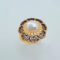 Pearl ring with gold-plated filigree and sparkling zirconias, elegant vintage style variant. - Gold Lace Ring Artificial Pearl