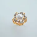 Freshwater pearl 18k gold plated zirconia flower ring elegant women jewelry fashion accessory - Sprout Ring Artificial Pearl