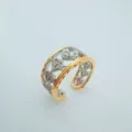 Two-tone wide open ring with gold plated edges and intricate silver floral openwork design. - Hollow Ring Empty Base