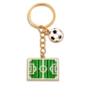Portachiavi calcio con ciondolo pallone e campo, anello metallico sportivo per tifosi. - 24x30mm