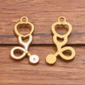 Gold Edelstahl Stethoskop Anhänger Medizinische Krankenschwester Schmuck Zubehör - Stethoskop / 1 Stück (15x29mm)