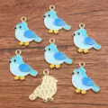 Cute blue bird enamel charms alloy KC gold DIY jewelry making pendants supply new design - Parrot Bird Shape (No. 2) / 24x24mm