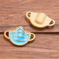 Edelstahl vergoldeter medizinischer Maske Emailliertes Charm Anhänger für Schmuck - Blaue Maske / 1 Stück/Packung (15x23mm)