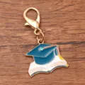 Graduation cap and book alloy charm keychain with lobster clasp for graduation season. - Style 2 Doctoral Hat / 1 Piece (22x24mm) With Lobster Clasp