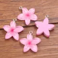 Transparent pink resin 5-petal flower charms with loops for DIY jewelry crafting. - 1 Piece / Rose Red
