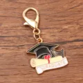 Graduation metal keychain alloy charm mortarboard diploma pendant gold plated gift accessory - Style 3 Doctoral Hat / 1 Piece (22x22mm) With Lobster Clasp
