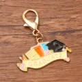 Graduation metal charm alloy keychain pendant with cap and books design for DIY jewelry making. - Style 4 Graduation Cap / 1 Piece (19x35mm) With Lobster Clasp