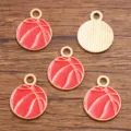 Colorful Enamel Basketball Charm Gold Metal Pendant DIY Jewelry Making Accessories - Small (1.1g) / 17x21mm / Red