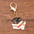 Graduation mortarboard metal charm keychain alloy pendant accessory for students gifts - 1 Piece (21x23mm) With Lobster Clasp