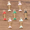 8x24mm DIY alloy fish bone enamel charms set, colorful jewelry making pendants for craft projects. - Fishbone Pendant / 1 Piece / Random Mixed Colors