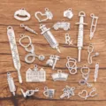 Silver tone medical charms bulk, syringe stethoscope hospital pendants for DIY jewelry crafting. - Random Mixed Medical Charms / 100g Pack