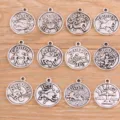 12pcs pendentifs ronds en métal signe astrologique vintage accessoires bijoux bricolage - Argent Antique - Kit 12 Pcs / 12 Pcs/Kit