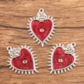 Gothic red heart alloy pendant necklace accessory, retro vintage style DIY jewelry parts. - Evil Eye Heart Pendant (Style 1) / 29x38mm