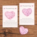 Pink glitter resin pocket hug heart token with backing card for holiday gift, 31x35mm. - Pink