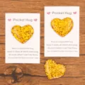 Glitter resin heart pocket hug tokens with sweet message cards, perfect holiday gift idea. - Yellow