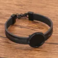 Schwarzes PU-Leder Legierung Lünette DIY Armband, minimalistische Mode Feder geprägte Variante. - 18mm Tablett Elektroschwarz / Schwarz