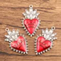 Vintage gothic red heart crown alloy pendant charms for jewelry making DIY accessories - Crown Flame Heart Pendant (Style 4) / 26x46mm