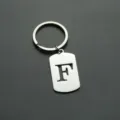 Stainless steel letter F dog tag keychain, polished silver metal keyring accessory. - Letter F Style