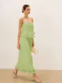 Elegant light green pleated camisole dress set, featuring square neck and chic ruffles. - S / Dresses / Light Green