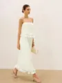 Elegant white pleated camisole top and matching pants set, perfect for summer chic style. - S / Dresses / White