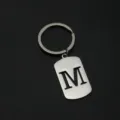 Stainless Steel Letter M Keychain Military Dog Tag Key Ring Backpack Metal Pendant - Letter M Style