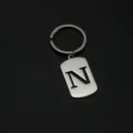 Stainless Steel Letter N Initial Dog Tag Keychain Metal Key Ring Backpack Pendant - Letter N Style