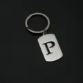 Stainless steel letter P keychain dog tag ring metal backpack accessory charm pendant gift - Letter P Style
