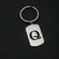 Stainless steel letter Q keychain dog tag metal key ring backpack accessory pendant. - Letter Q Style