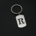 Stainless steel letter R dog tag keychain titanium metal keyring backpack accessory charm - Letter R Style