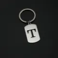 Stainless steel letter T keychain military dog tag pendant keyring backpack accessory gift. - Letter T Style