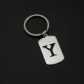 Stainless steel letter Y keychain, silver metal dog tag pendant, durable keyring accessory. - Letter Y Style