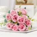 Kunstmatige roze rozen boeket zijden bloemen voor thuis huwelijk feest decoratie. - Roze