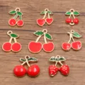 Various styles of alloy enamel fruit cherry and strawberry charm pendants for DIY jewelry making. - Red Fruit 8 Styles / 8 Pieces/Pack (11g) / Red