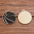 Black Enamel Basketball Pendant Alloy Jewelry Accessory Sports Charm Variant Style - Large (2.6g) / 26x29mm / Black