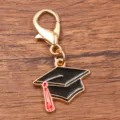 Graduation cap charm pendant alloy keychain accessories for graduation season gift ideas - 1 Piece (20x22mm) With Lobster Clasp