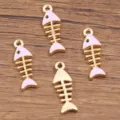 Pink and golden alloy fish bone charms 8x24mm DIY jewelry making pendants set of 4 pieces. - Fishbone Pendant / 1 Piece / Purple