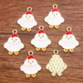Ciondolo smaltato pollo 12 segni zodiacali in lega dorata accessori fai da te per gioielli - Stile Gallo (11G5) / 17x23mm / Bianco