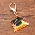 Graduation season metal charm keychain alloy mortarboard book diploma pendant accessory - 1 Piece (21x26mm) With Lobster Clasp