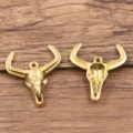 Stainless steel golden bull skull charms pendants for DIY handmade necklaces bracelets. - Style 1 Bull Head / 19x21mm / Gold