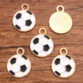 Gold alloy enamel soccer ball charms, DIY sports jewelry pendants for bracelets and necklaces. - Medium (17X21mm) / 1 Piece / Black and White