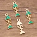 KC gold alloy green fish bone enamel charms for handmade diy jewelry pendant parts - Fishbone Pendant / 1 Piece / Green