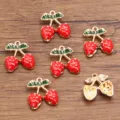KC gold enamel strawberry metal charms DIY jewelry pendant accessories for bracelet necklace - No. 1 Red Strawberry / 16x18mm / Red