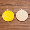 Gold tone alloy basketball pendant charms enamel round sports jewelry making accessories - Large (2.6g) / 26x29mm / Yellow