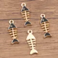 Ciondoli pendenti lisca di pesce smalto lega fai da te accessori gioielli oro. - Pendaglio a Lisca di Pesce / 1 Pezzo / Nero