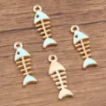 Ciondoli scheletro di pesce in lega dorata fai da te accessori per la creazione di gioielli - Pendaglio a Lisca di Pesce / 1 Pezzo / Blu